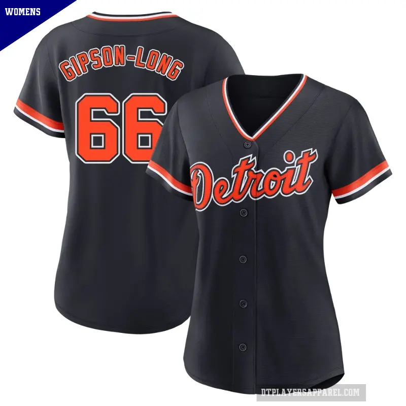 Women's No.66 Sawyer Gipson-Long Detroit Tigers Navy Replica Alternate 2nd Jersey