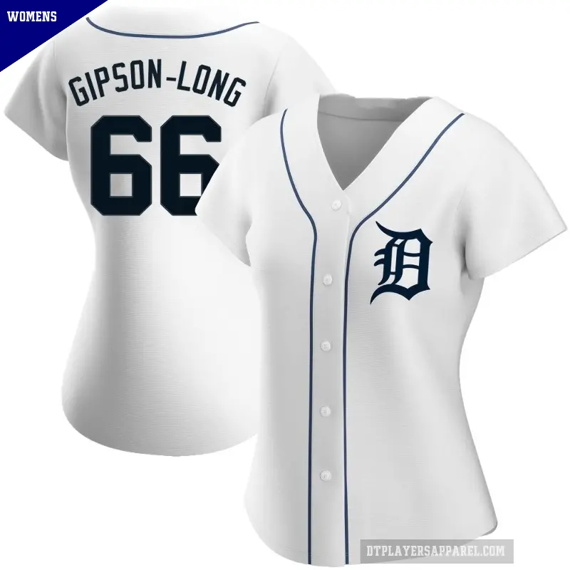 Women's No.66 Sawyer Gipson-Long Detroit Tigers White Replica Home Jersey