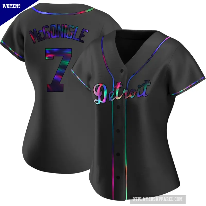 Women's No.7 Kevin McGonigle Detroit Tigers Black Replica Holographic Alternate Jersey