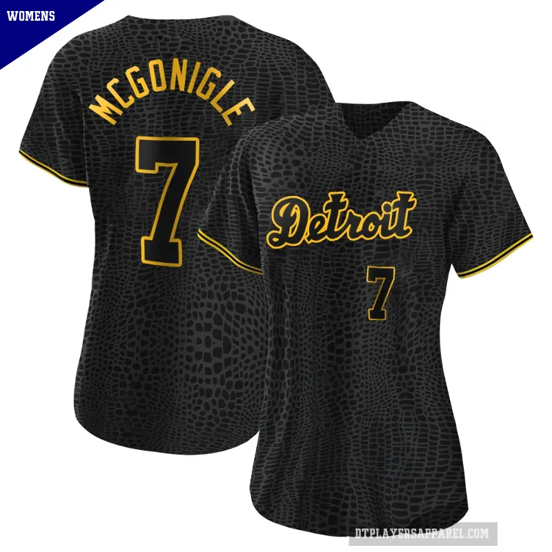 Women's No.7 Kevin McGonigle Detroit Tigers Black Replica Snake Skin City Jersey