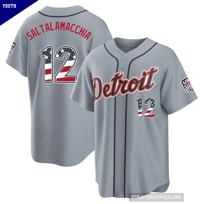 Youth No.12 Jarrod Saltalamacchia Detroit Tigers Gray Limited USA 250 Fourth Of July Road Stadium Jersey