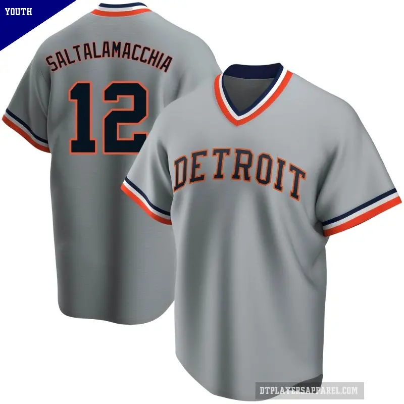Youth No.12 Jarrod Saltalamacchia Detroit Tigers Gray Replica Road Cooperstown Collection Jersey
