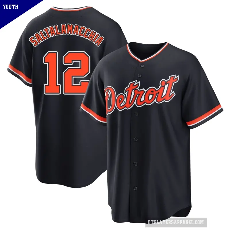 Youth No.12 Jarrod Saltalamacchia Detroit Tigers Navy Replica Alternate 2nd Jersey