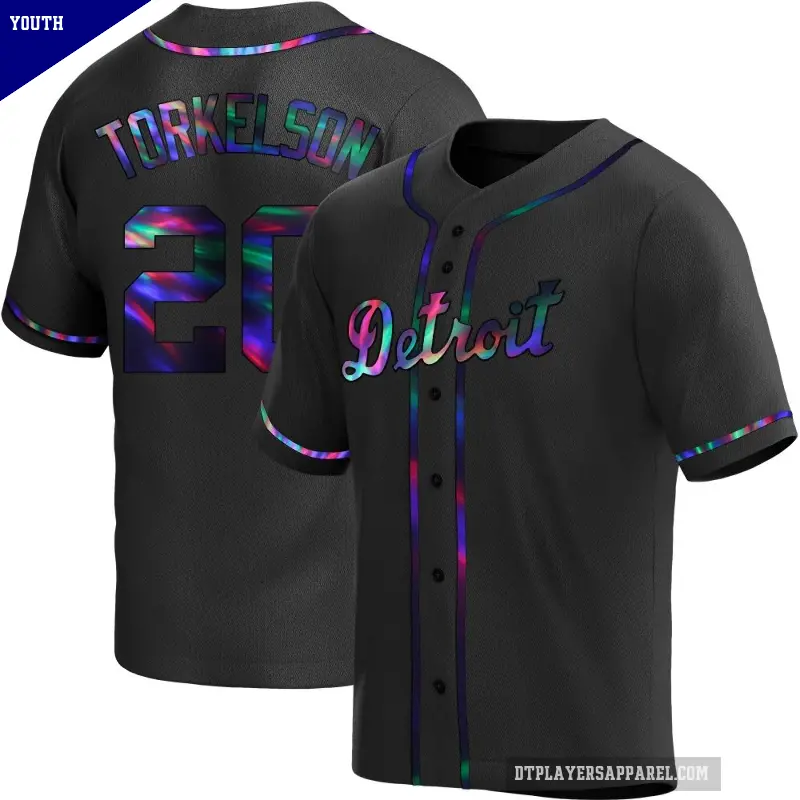 Youth No.20 Spencer Torkelson Detroit Tigers Black Replica Holographic Alternate Jersey