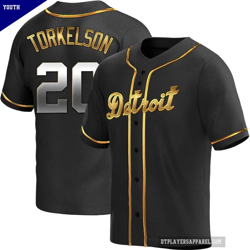 Youth No.20 Spencer Torkelson Detroit Tigers Gold Replica Black en Alternate Jersey