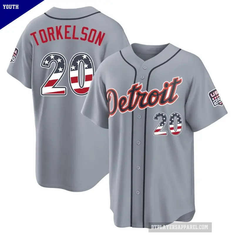 Youth No.20 Spencer Torkelson Detroit Tigers Gray Limited USA 250 Fourth Of July Road Stadium Jersey
