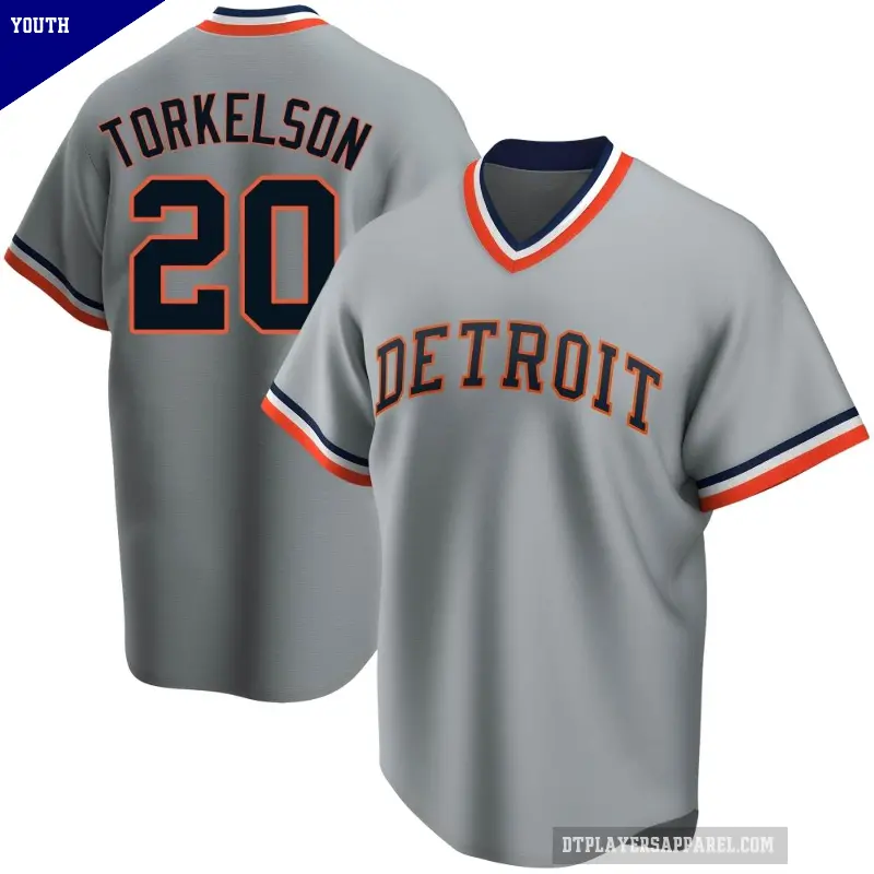 Youth No.20 Spencer Torkelson Detroit Tigers Gray Replica Road Cooperstown Collection Jersey