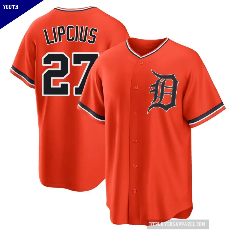 Youth No.27 Andre Lipcius Detroit Tigers Orange Replica Alternate Jersey