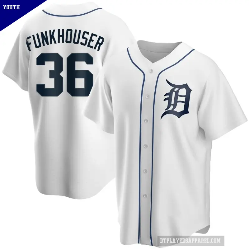Youth No.36 Kyle Funkhouser Detroit Tigers White Replica Home Jersey