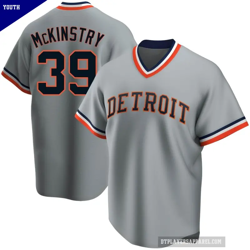 Youth No.39 Zach McKinstry Detroit Tigers Gray Replica Road Cooperstown Collection Jersey