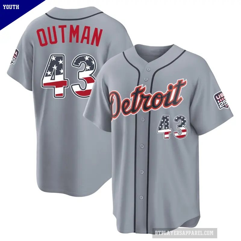 Youth No.43 James Outman Detroit Tigers Gray Limited USA 250 Fourth Of July Road Stadium Jersey