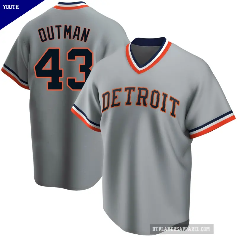 Youth No.43 James Outman Detroit Tigers Gray Replica Road Cooperstown Collection Jersey