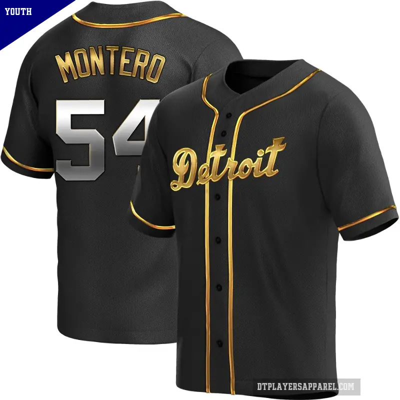Youth No.54 Keider Montero Detroit Tigers Gold Replica Black en Alternate Jersey