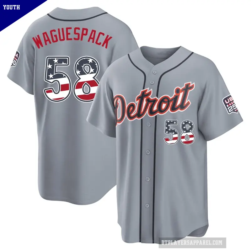 Youth No.58 Jacob Waguespack Detroit Tigers Gray Limited USA 250 Fourth Of July Road Stadium Jersey