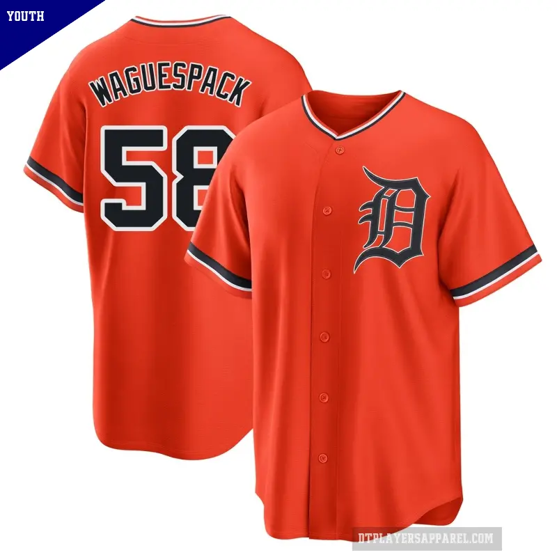 Youth No.58 Jacob Waguespack Detroit Tigers Orange Replica Alternate Jersey