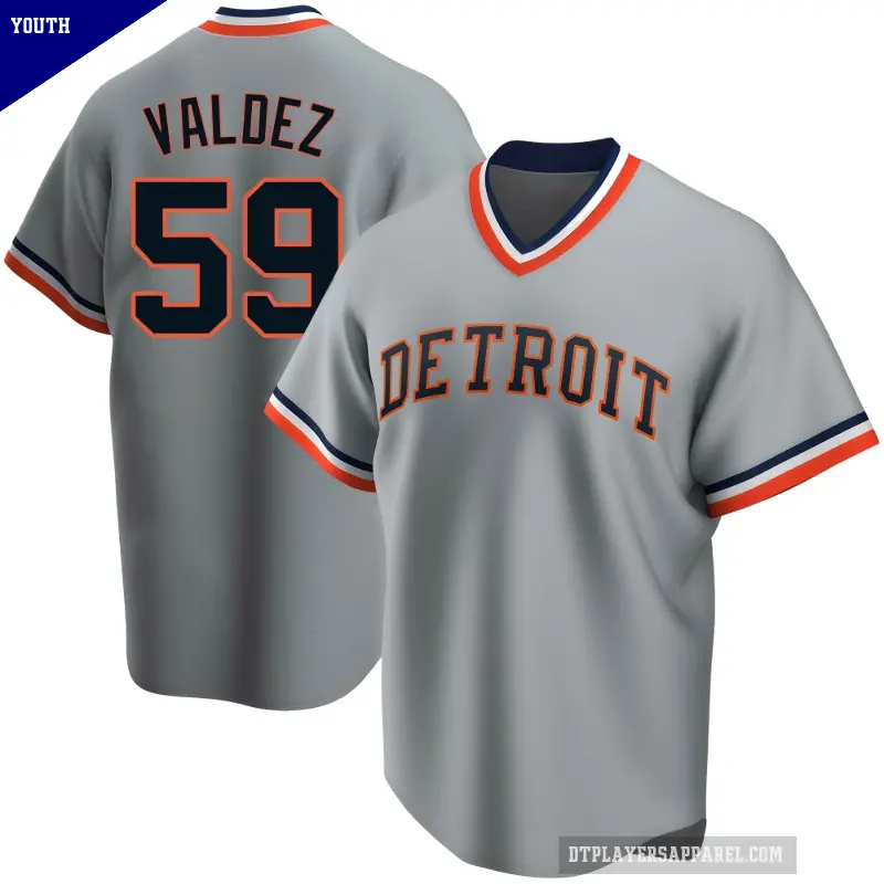 Youth No.59 Framber Valdez Detroit Tigers Gray Replica Road Cooperstown Collection Jersey
