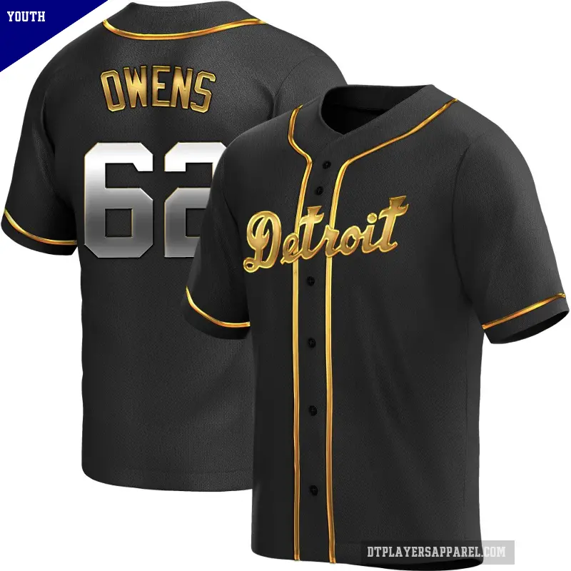 Youth No.62 Tyler Owens Detroit Tigers Gold Replica Black en Alternate Jersey
