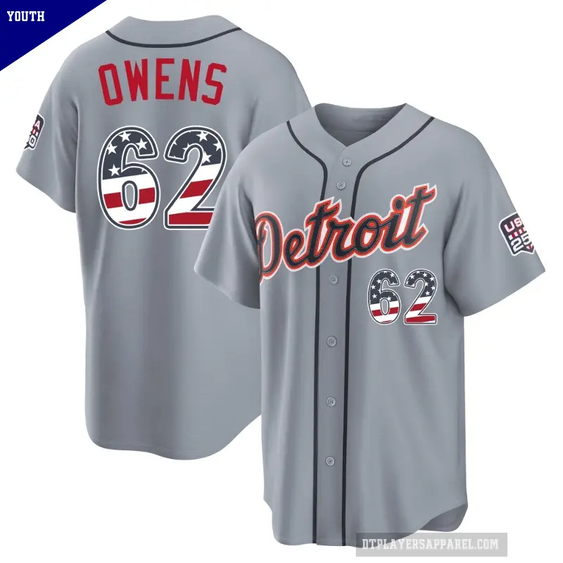 Youth No.62 Tyler Owens Detroit Tigers Gray Limited USA 250 Fourth Of July Road Stadium Jersey