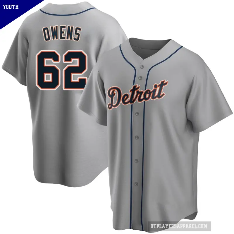 Youth No.62 Tyler Owens Detroit Tigers Gray Replica Road Jersey