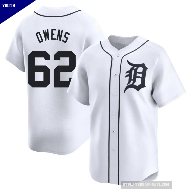Youth No.62 Tyler Owens Detroit Tigers White Limited Home Jersey