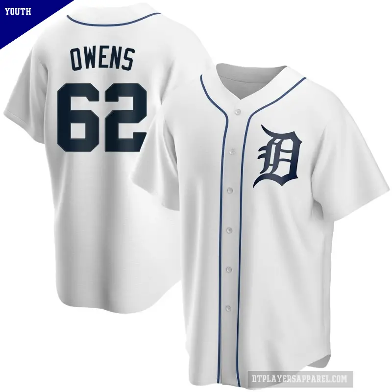 Youth No.62 Tyler Owens Detroit Tigers White Replica Home Jersey