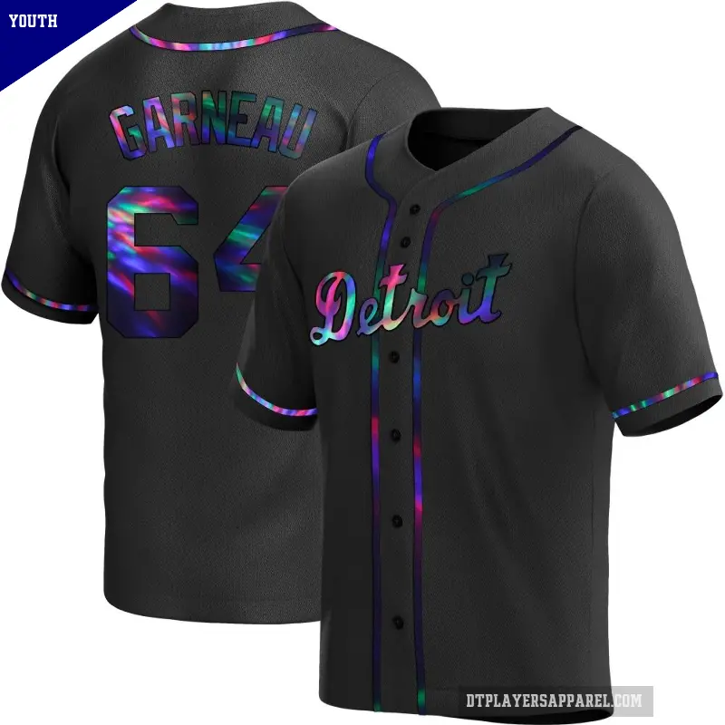 Youth No.64 Dustin Garneau Detroit Tigers Black Replica Holographic Alternate Jersey