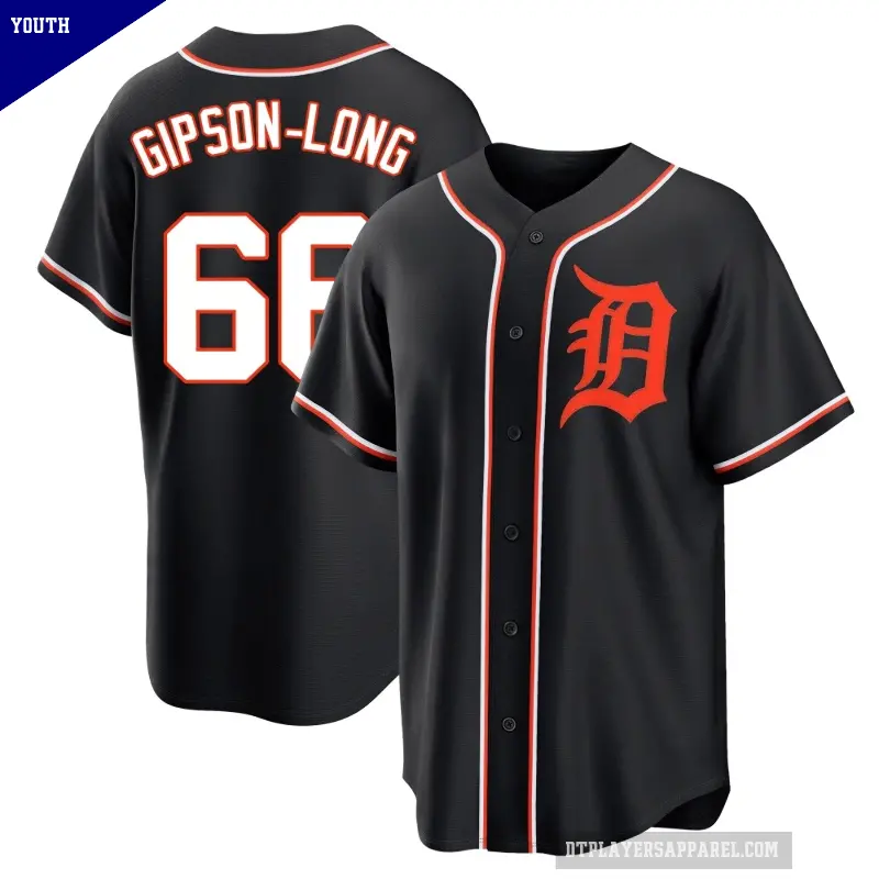 Youth No.66 Sawyer Gipson-Long Detroit Tigers Black Replica Fashion Out Jersey