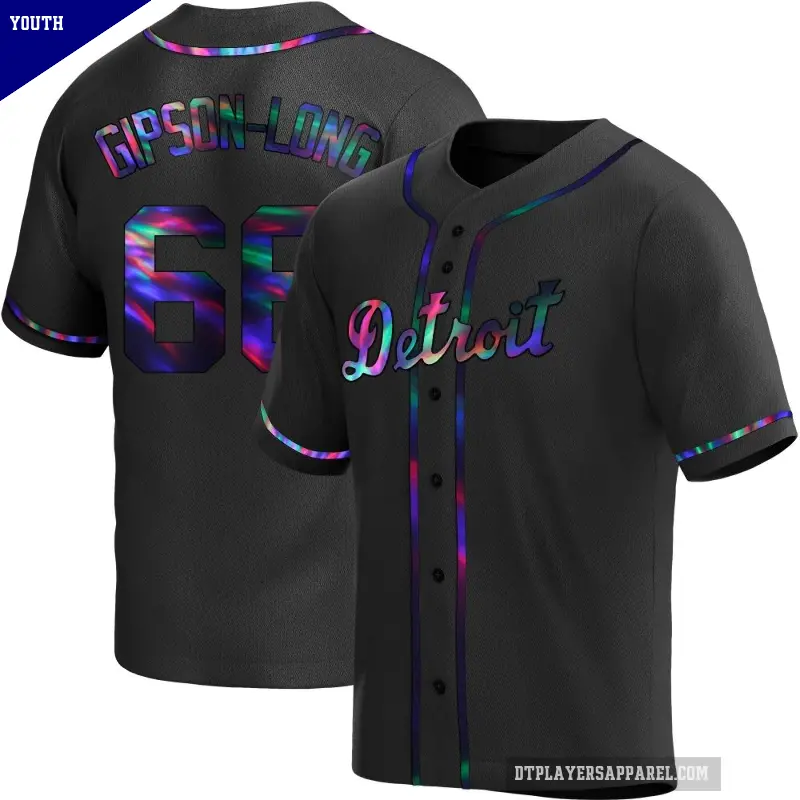 Youth No.66 Sawyer Gipson-Long Detroit Tigers Black Replica Holographic Alternate Jersey