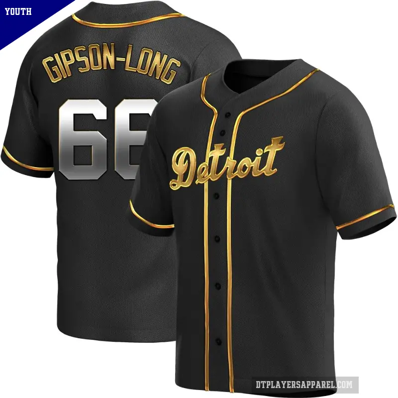 Youth No.66 Sawyer Gipson-Long Detroit Tigers Gold Replica Black en Alternate Jersey