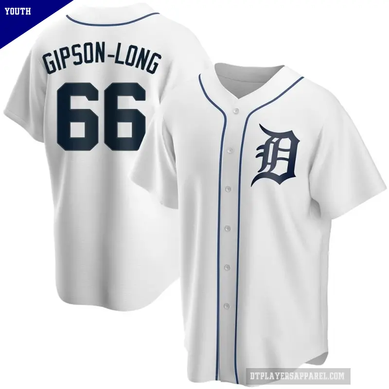 Youth No.66 Sawyer Gipson-Long Detroit Tigers White Replica Home Jersey