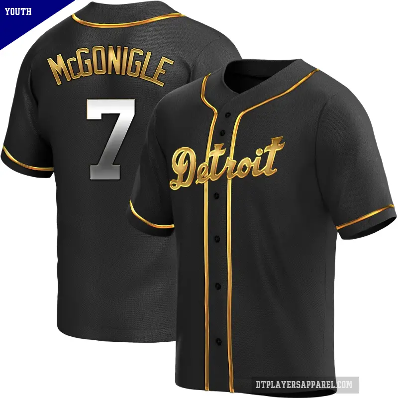 Youth No.7 Kevin McGonigle Detroit Tigers Gold Replica Black en Alternate Jersey