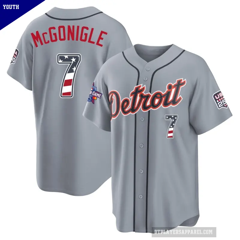 Youth No.7 Kevin McGonigle Detroit Tigers Gray Limited 2026 All-Star Edition Stars & Stripes Road Stadium Jersey
