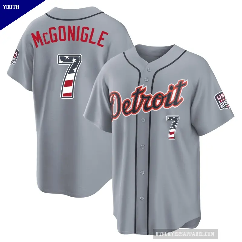 Youth No.7 Kevin McGonigle Detroit Tigers Gray Limited USA 250 Fourth Of July Road Stadium Jersey