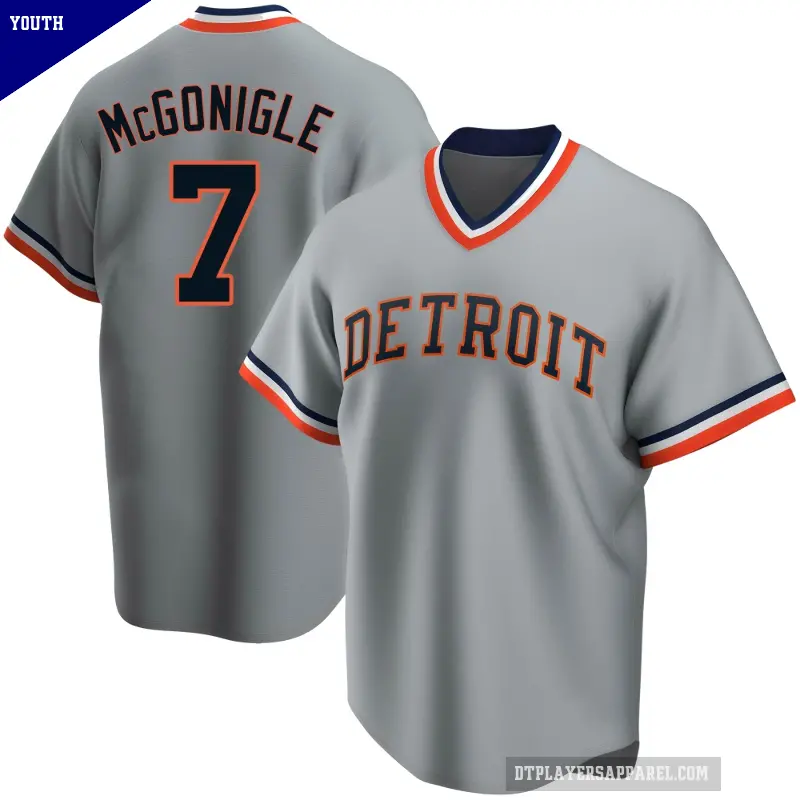 Youth No.7 Kevin McGonigle Detroit Tigers Gray Replica Road Cooperstown Collection Jersey