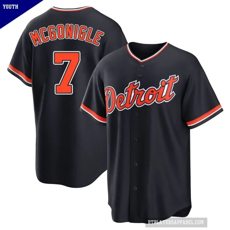 Youth No.7 Kevin McGonigle Detroit Tigers Navy Replica Alternate 2nd Jersey