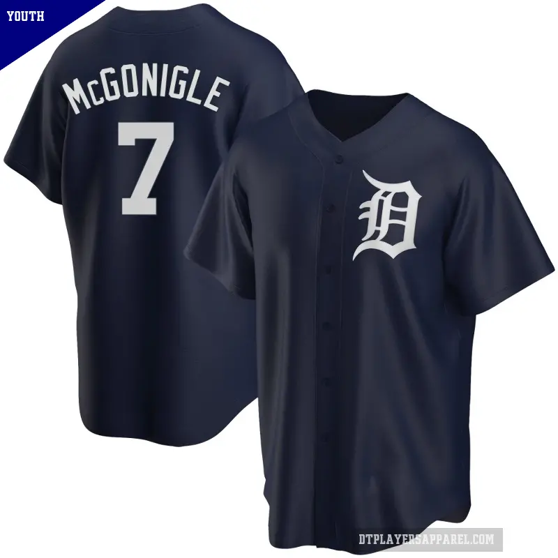 Youth No.7 Kevin McGonigle Detroit Tigers Navy Replica Alternate Jersey