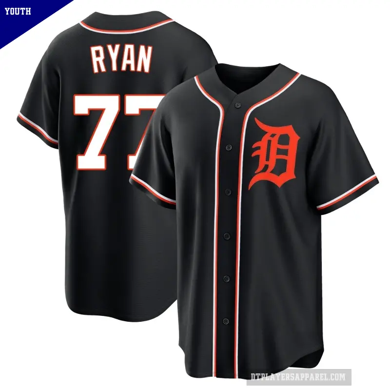 Youth No.77 River Ryan Detroit Tigers Black Replica Fashion Out Jersey